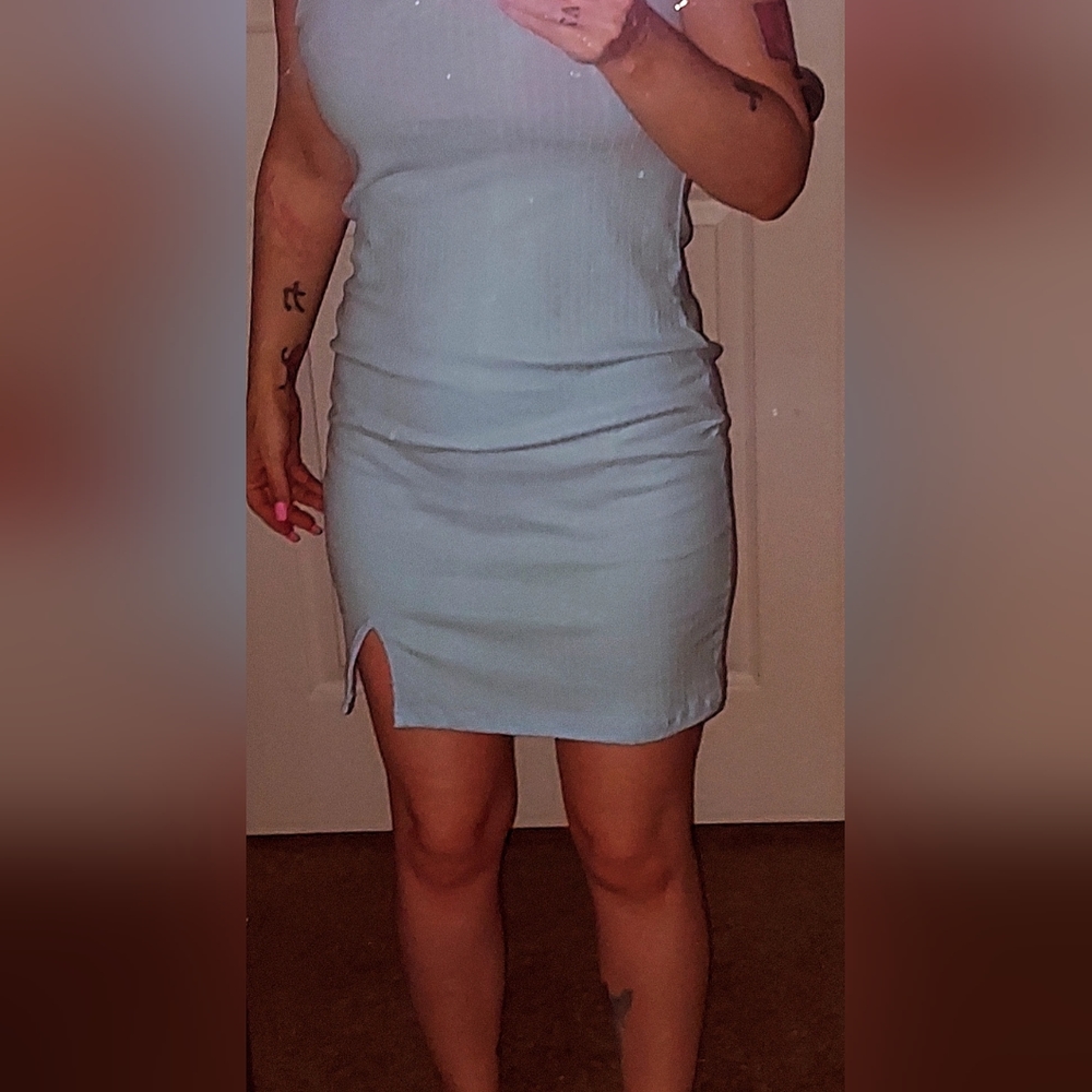 Casual & Comfy Dress in Baby Blue (93% Cotton & 7% Elastane) - Medium